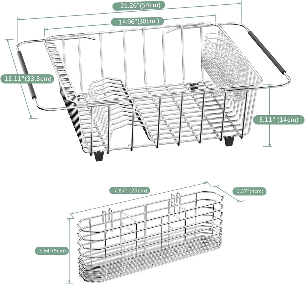 Dish Drying Rack in-Sink 304 Stainless Steel Dish Drainer with Stainless Steel Silverware Holder Over Inside Sink-Adjustable