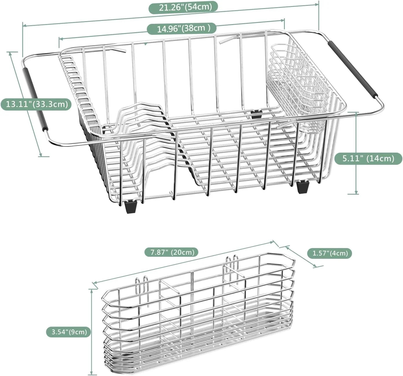 Dish Drying Rack in-Sink 304 Stainless Steel Dish Drainer with Stainless Steel Silverware Holder Over Inside Sink-Adjustable