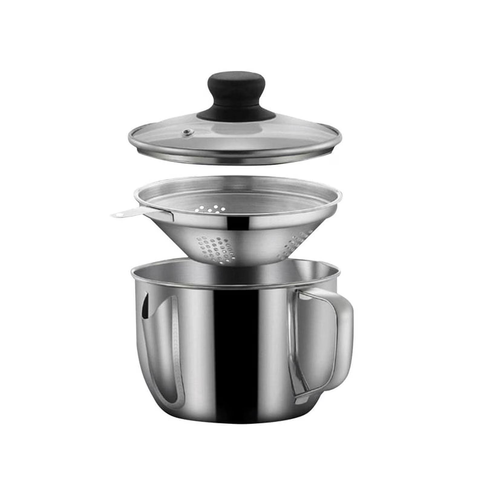 Stainless Steel Fat Separator 1L/4 Cup Gravy Grease with Strainer and Glass Lid Soup Oil Cup