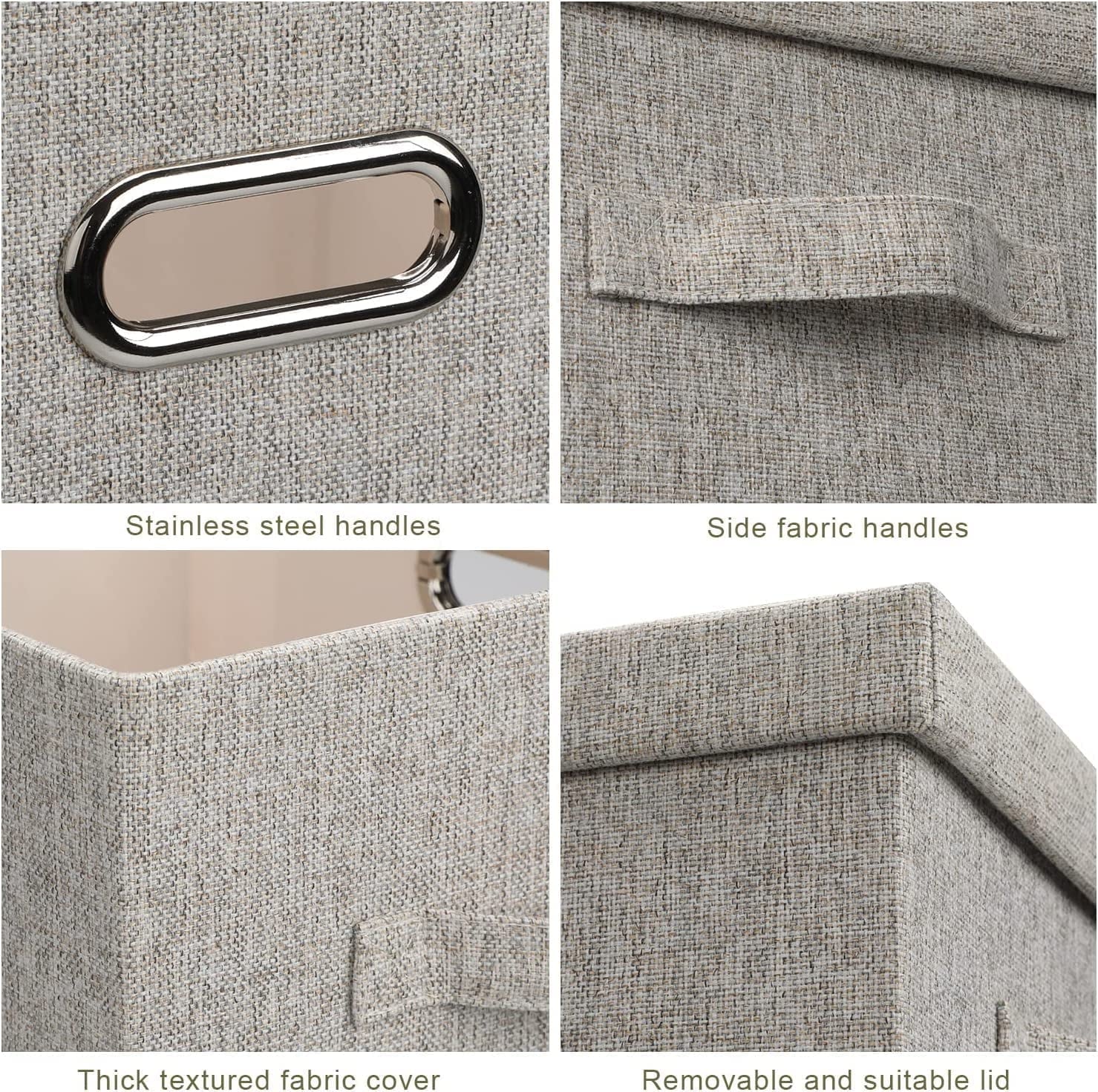 Medium 15" 21 Quart Collapsible Stackable Storage Bins with Lids 5 Packs Beige Foldable Fabric Closet Boxes Heavy-duty Lidded Linen Cube Baskets Container Organizers and Storage