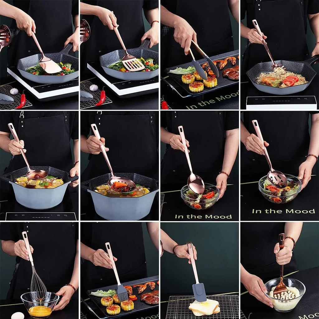 Copper Kitchen Utensils Set,13 Pieces Stainless Steel Cooking Utensils Set with