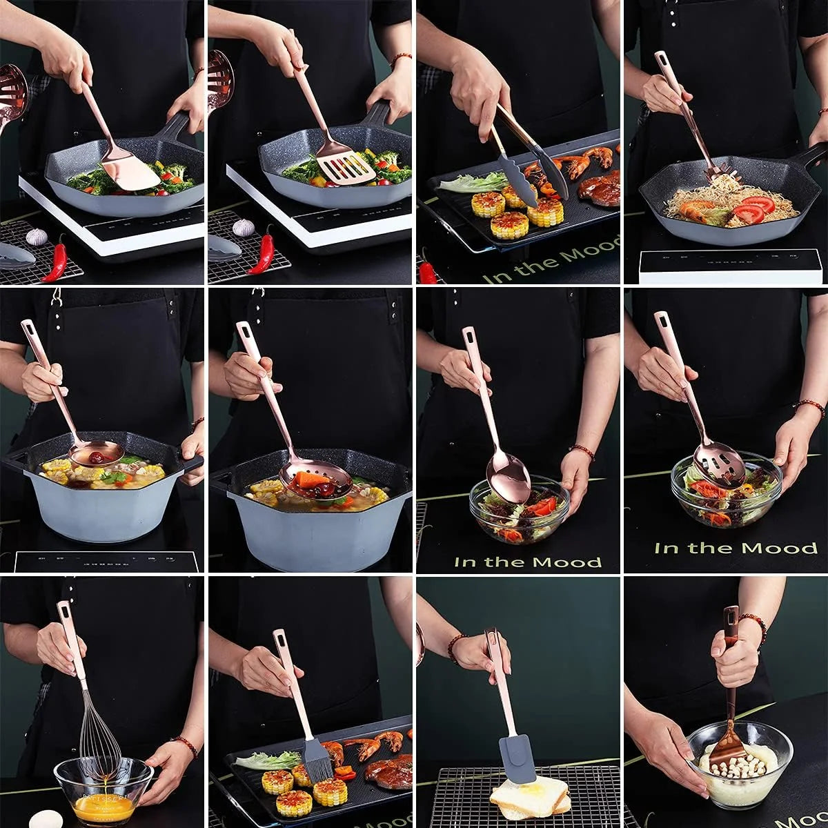 Copper Kitchen Utensils Set,13 Pieces Stainless Steel Cooking Utensils Set with