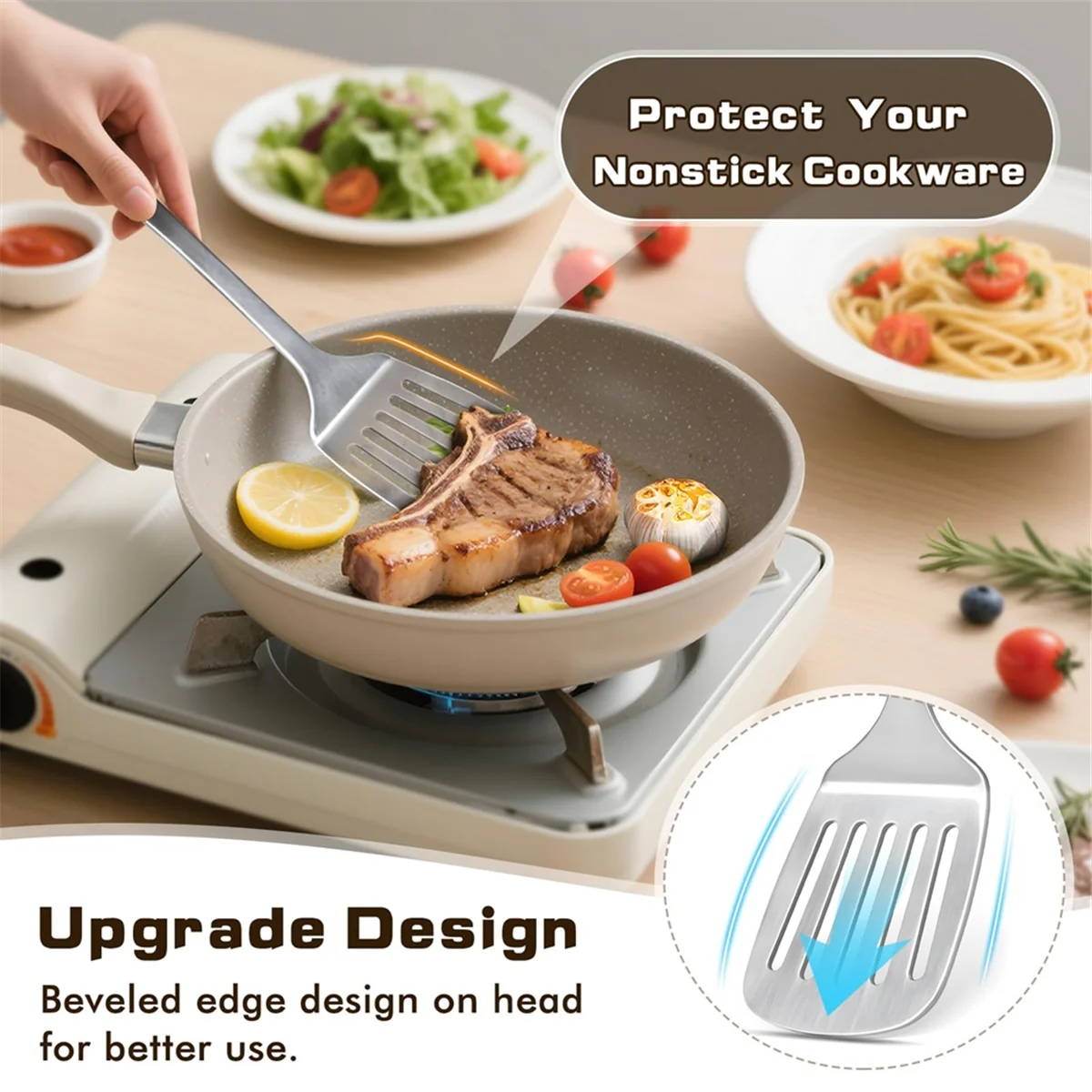 4 Pcs Cooking Utensils Set Stainless Steel Kitchen Utensils,Kitchen Tools Include Wok Spatula Serving Spoon,1 set * spatula set,Silver
