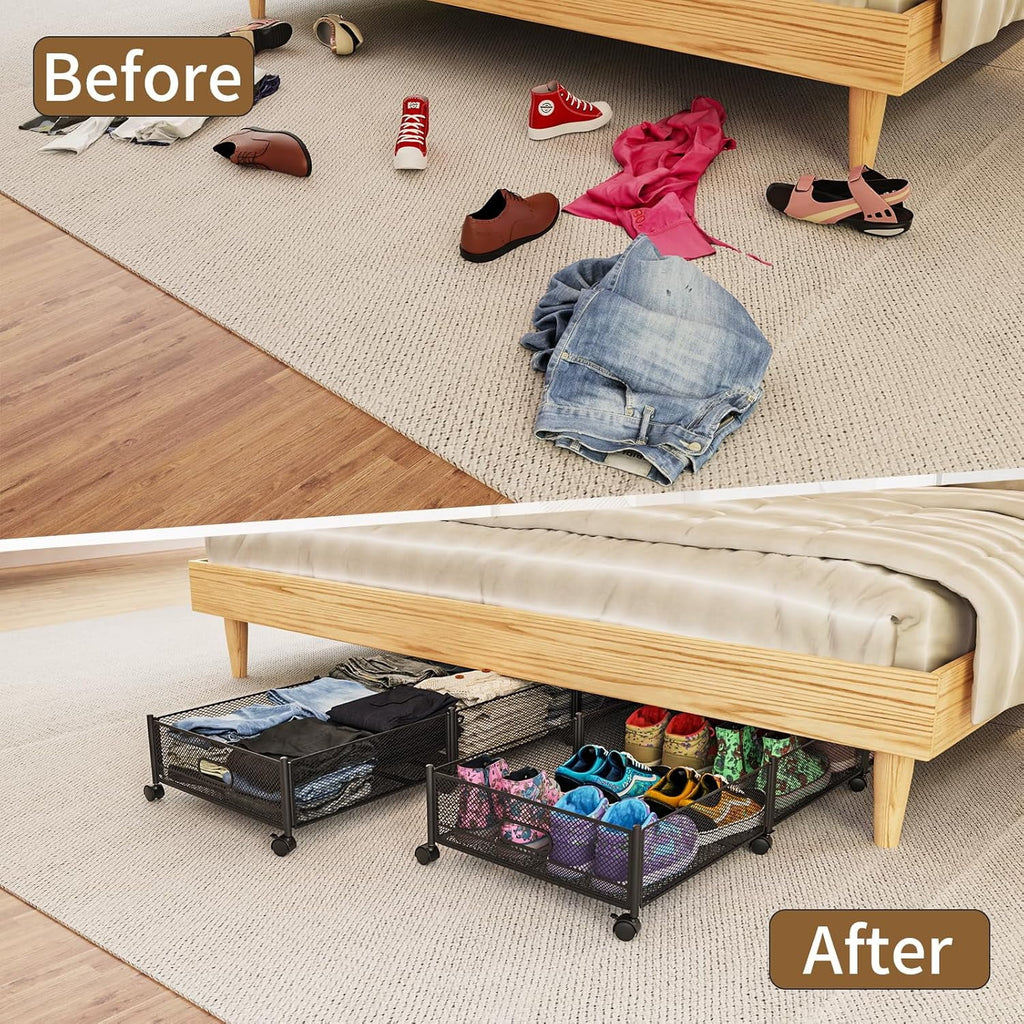 47.2'' Long Under Bed Storage on Wheels 57.6L Large Capacity Rolling Under the Bed Storage Containers Tool-Free Assembly Foldable Underbed Shoes Clothes Toy Drawers