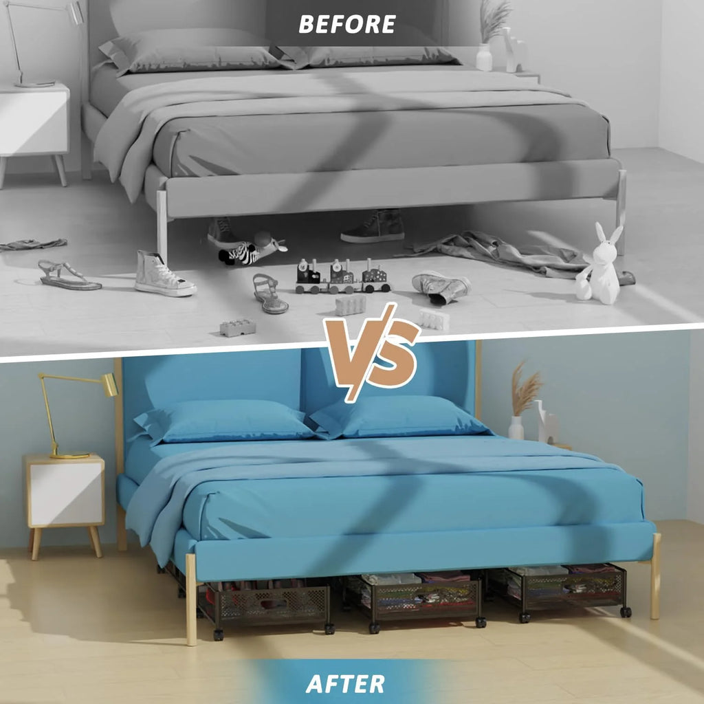 47.2'' Long Under Bed Storage on Wheels 57.6L Large Capacity Rolling Under the Bed Storage Containers Tool-Free Assembly Foldable Underbed Shoes Clothes Toy Drawers